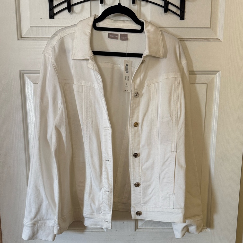 Chicos White Denim Jacket Size 3 NWT
